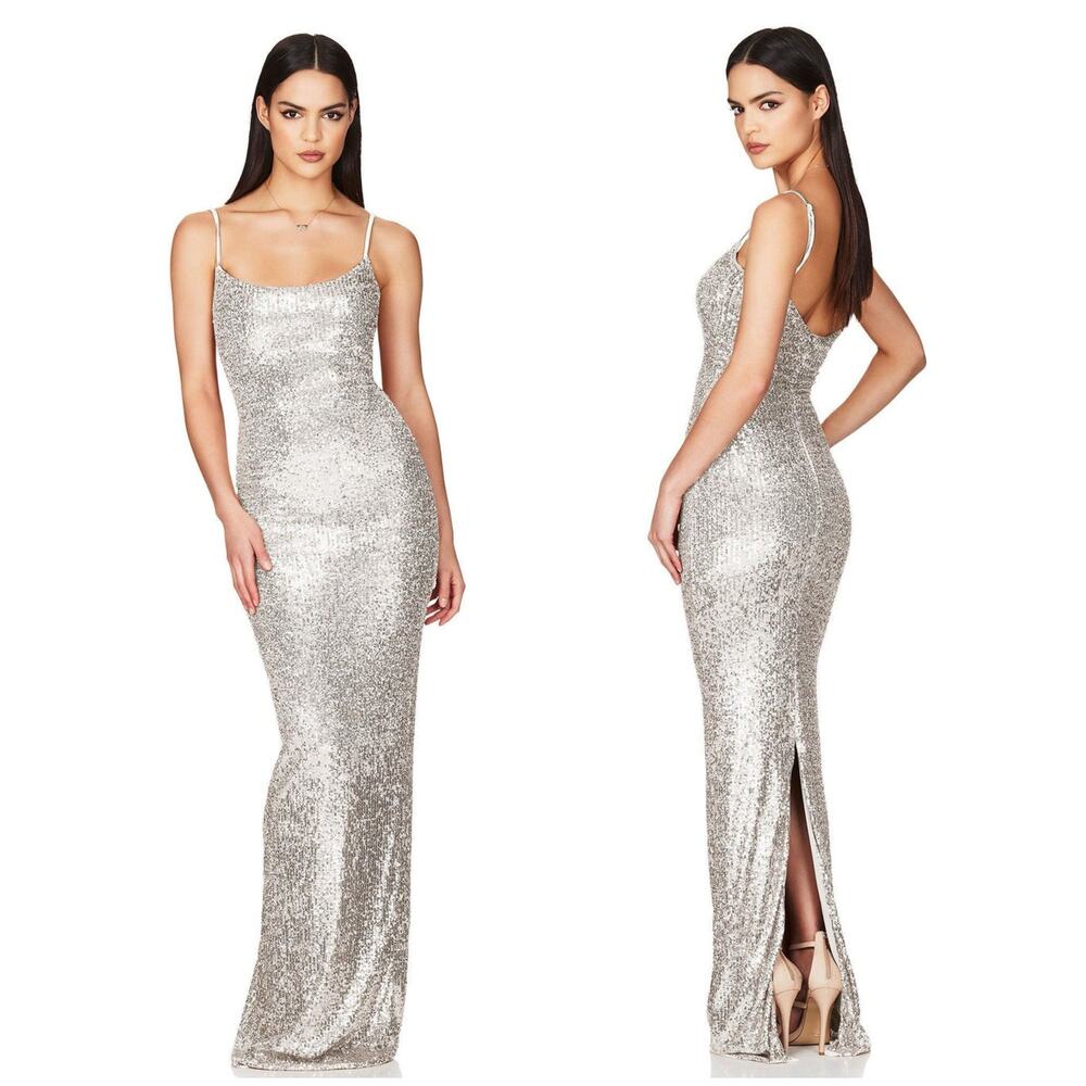 Nookie Lovers Nothing Gown - Silver Sequin Size Small Wedding Formal Cocktail